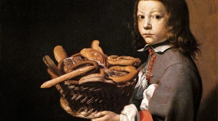 BASCHENIS Evaristo Garçon avec une corbeille de pains entre 1655et 1665 coll part